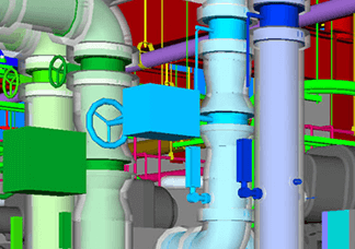 3D BIM modeling render of pipes.